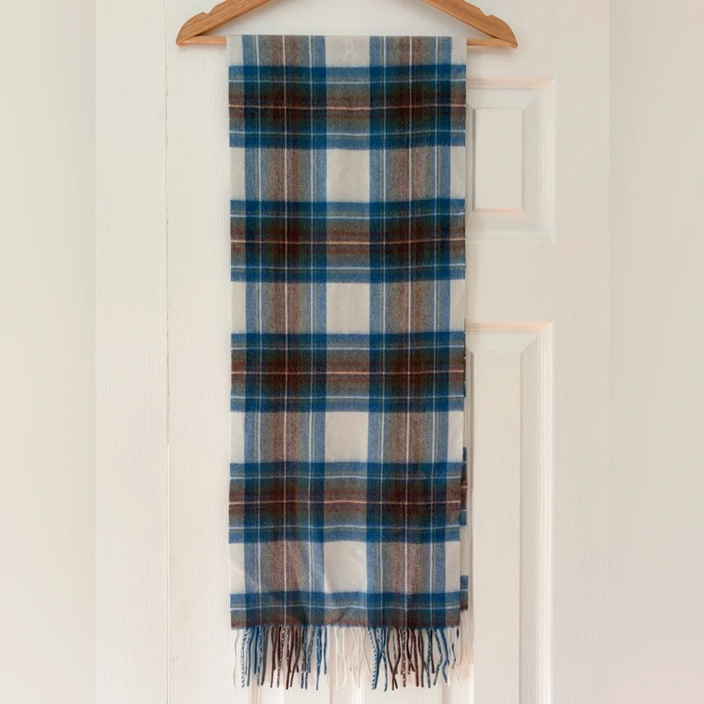 Lochmere Cashmere‎ Plaid Blue and Brown Men's Scarf EUC